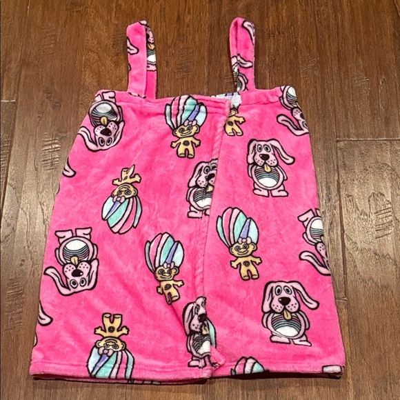 Pink Plush Troll / Dog Print Towel Wrap Robe ONE SIZE - Picture 2 of 8